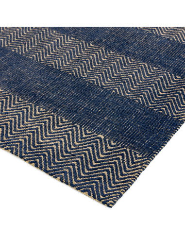 Elevate your space with the Ives Navy Blue natural fibre rug, blending durable jute and cotton for style, comfort, and eco-frie