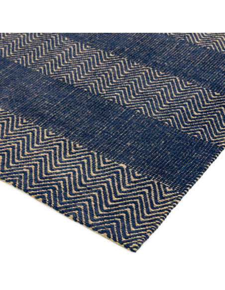 Elevate your space with the Ives Navy Blue natural fibre rug, blending durable jute and cotton for style, comfort, and eco-frie