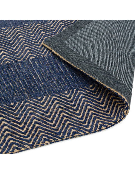Elevate your space with the Ives Navy Blue natural fibre rug, blending durable jute and cotton for style, comfort, and eco-frie