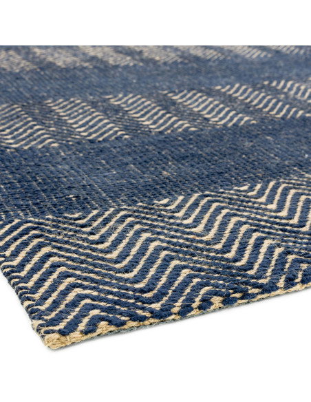 Elevate your space with the Ives Navy Blue natural fibre rug, blending durable jute and cotton for style, comfort, and eco-frie