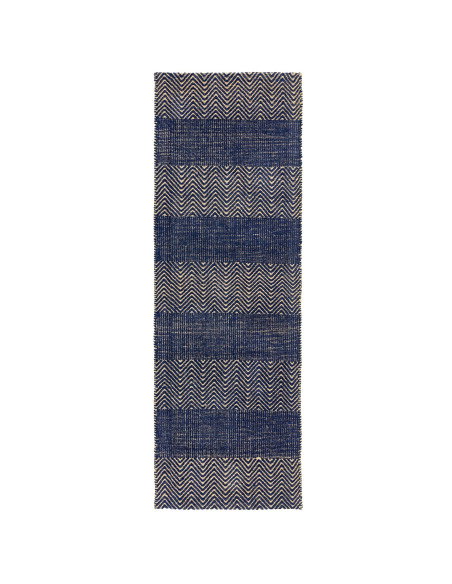 Elevate your space with the Ives Navy Blue natural fibre rug, blending durable jute and cotton for style, comfort, and eco-frie