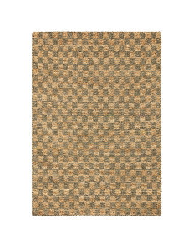 Tappeto Naturi Olive Green in juta naturale, design a quadretti, ideale per soggiorni eleganti e sostenibili. Resistente e faci