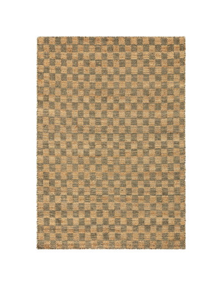 Tappeto Naturi Olive Green in juta naturale, design a quadretti, ideale per soggiorni eleganti e sostenibili. Resistente e faci
