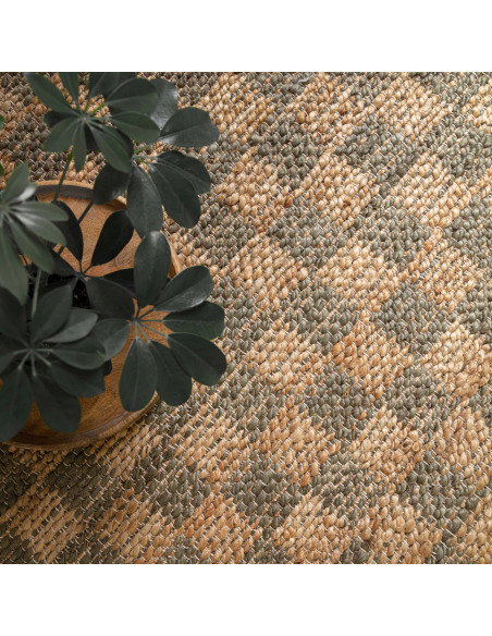 Elevate your space with the Naturi Olive Green natural fibre rug, featuring a durable jute blend and timeless geometric design