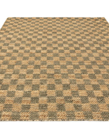 Tappeto Naturi Olive Green in juta naturale, design a quadretti, ideale per soggiorni eleganti e sostenibili. Resistente e faci