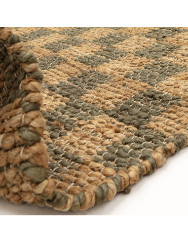 Tappeto Naturi Olive Green in juta naturale, design a quadretti, ideale per soggiorni eleganti e sostenibili. Resistente e faci