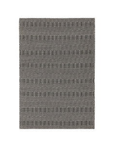 Tappeto Sloan Black in lana e cotone, design geometrico unico per un soggiorno elegante con tappeti fibra naturale resistenti e