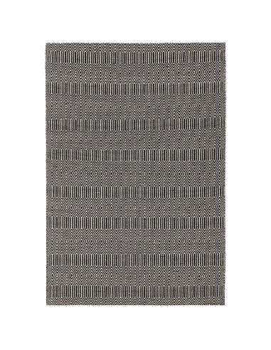 Tappeto Sloan Black in lana e cotone, design geometrico unico per un soggiorno elegante con tappeti fibra naturale resistenti e