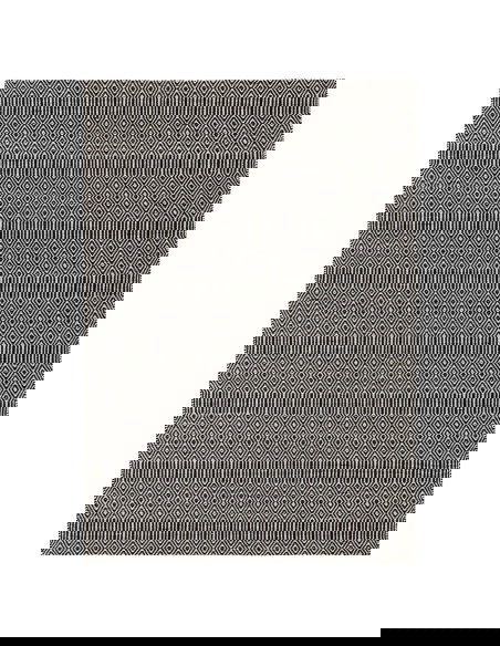 Tappeto Sloan Black in lana e cotone, design geometrico unico per un soggiorno elegante con tappeti fibra naturale resistenti e