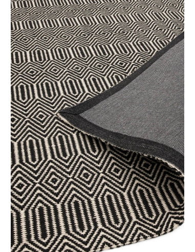Tappeto Sloan Black in lana e cotone, design geometrico unico per un soggiorno elegante con tappeti fibra naturale resistenti e
