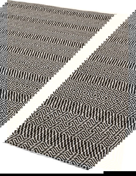 Tappeto Sloan Black in lana e cotone, design geometrico unico per un soggiorno elegante con tappeti fibra naturale resistenti e
