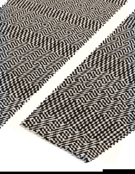 Tappeto Sloan Black in lana e cotone, design geometrico unico per un soggiorno elegante con tappeti fibra naturale resistenti e
