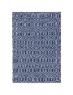 Tappeto Sloan Blue in lana e cotone, design geometrico e fibre naturali, perfetto per un soggiorno moderno e sostenibile.
