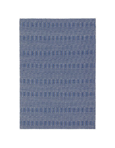 Tappeto Sloan Blue in lana e cotone, design geometrico e fibre naturali, perfetto per un soggiorno moderno e sostenibile.