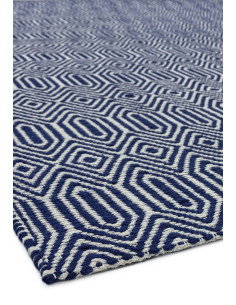 Tappeto Sloan Blue in lana e cotone, design geometrico e fibre naturali, perfetto per un soggiorno moderno e sostenibile. 2