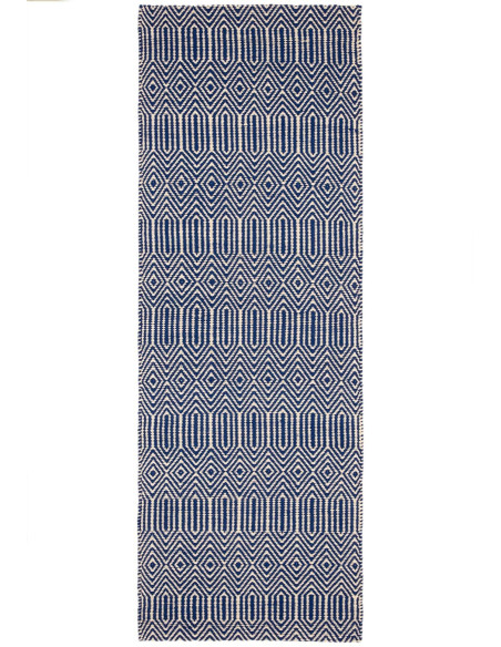 Elevate your home with the Sloan Blue natural fibre rug, featuring a bold geometric design and durable, eco-friendly wool and c