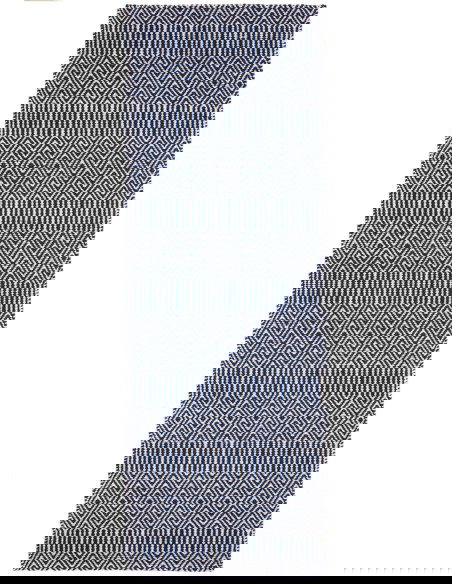 Tappeto Sloan Blue in lana e cotone, design geometrico e fibre naturali, perfetto per un soggiorno moderno e sostenibile.