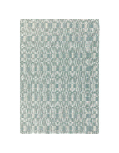 Handwoven natural fibre rug in soothing duck egg blue with geometric design, perfect for adding style and durability to any liv