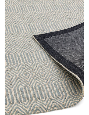 Handwoven natural fibre rug in soothing duck egg blue with geometric design, perfect for adding style and durability to any liv