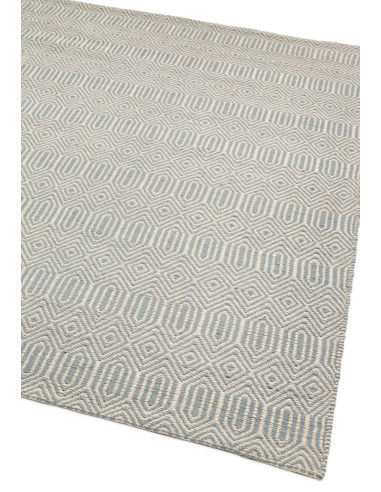 Handwoven natural fibre rug in soothing duck egg blue with geometric design, perfect for adding style and durability to any liv