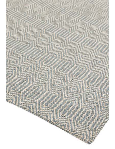 Handwoven natural fibre rug in soothing duck egg blue with geometric design, perfect for adding style and durability to any liv