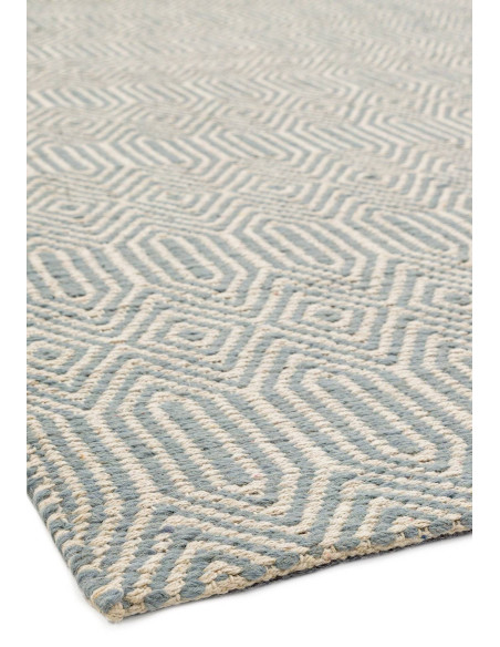 Handwoven natural fibre rug in soothing duck egg blue with geometric design, perfect for adding style and durability to any liv