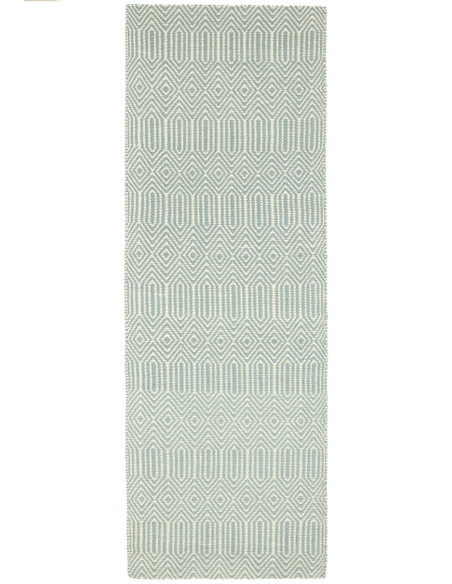 Handwoven natural fibre rug in soothing duck egg blue with geometric design, perfect for adding style and durability to any liv