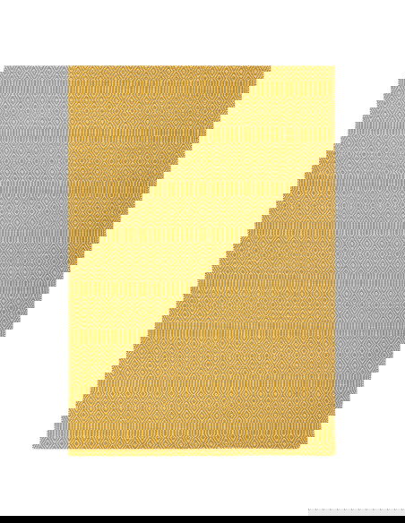Tappeto Sloan Mustard in fibra naturale, design geometrico e colori caldi, ideale per un soggiorno moderno e raffinato. Facile