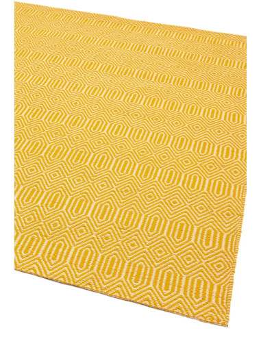 Add warmth and style with the Sloan Mustard natural fibre rug, featuring handwoven geometric patterns in durable wool and cotto
