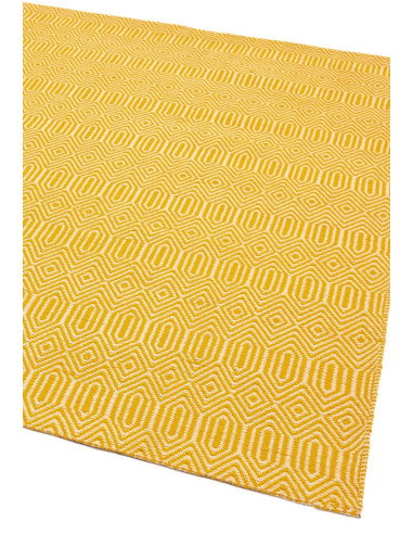 Tappeto Sloan Mustard in fibra naturale, design geometrico e colori caldi, ideale per un soggiorno moderno e raffinato. Facile