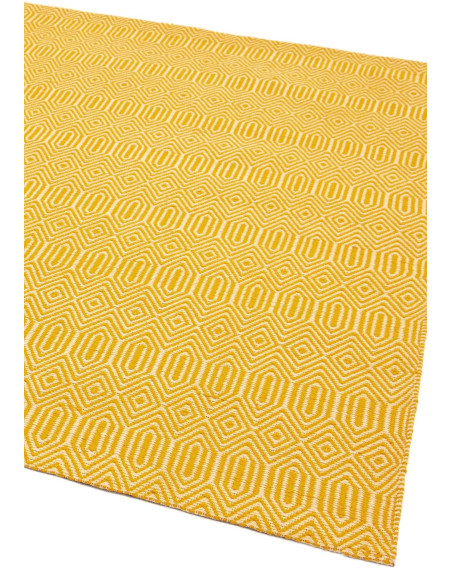 Add warmth and style with the Sloan Mustard natural fibre rug, featuring handwoven geometric patterns in durable wool and cotto