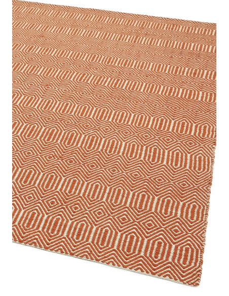 Tappeto Sloan Orange in lana e cotone, design naturale e geometrico, perfetto per un soggiorno elegante con tappeti fibra natur
