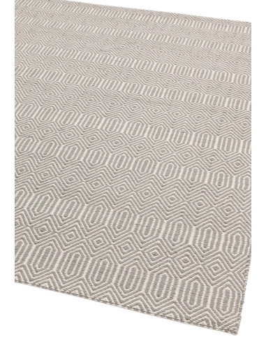 Tappeto Sloan Silver in lana e cotone, design geometrico e naturale, perfetto per soggiorni moderni con tappeti naturali di alt