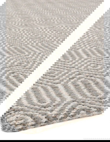 Tappeto Sloan Silver in lana e cotone, design geometrico e naturale, perfetto per soggiorni moderni con tappeti naturali di alt