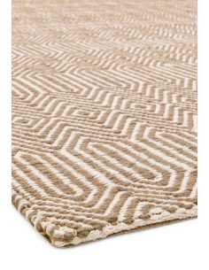 Tappeto Sloan Taupe in lana e cotone, design geometrico e materiali naturali, perfetto per un soggiorno elegante e moderno con 2