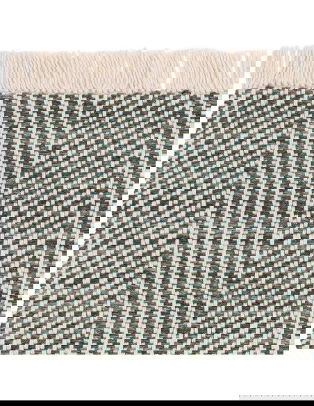 Tappeto Vigo Green in juta e lana, design geometrico e naturale, perfetto per soggiorni moderni. Eleganza eco-friendly e facile
