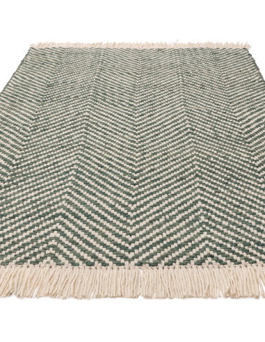 Tappeto Vigo Green in juta e lana, design geometrico e naturale, perfetto per soggiorni moderni. Eleganza eco-friendly e facile