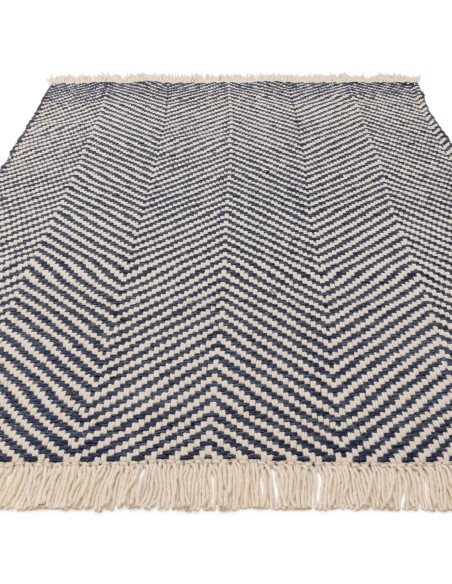 Tappeto Vigo Navy in juta e lana, design geometrico moderno, perfetto per soggiorni eleganti con tappeti naturali di alta quali