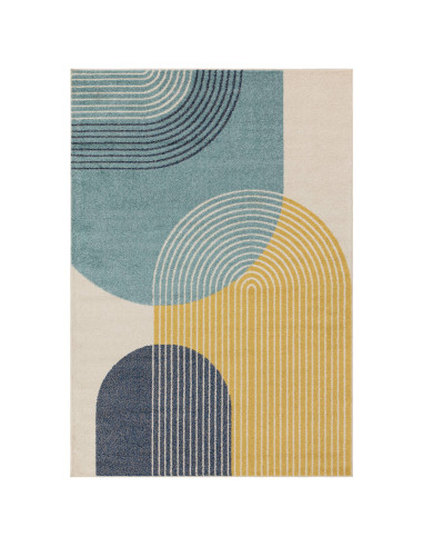 Add vibrant style and durability to your space with the Muse Blue Retro MU15, a modern colourful area rug featuring bold geomet