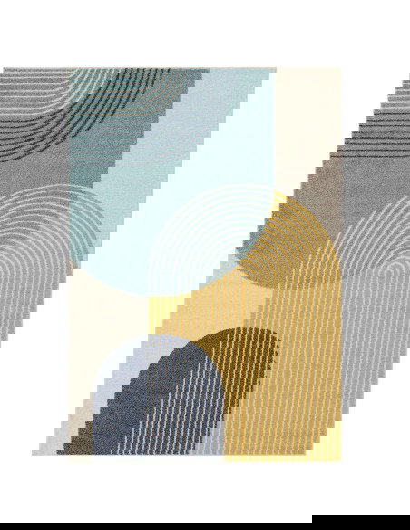 Tappeto Muse Blue Retro MU15: design moderno con motivo geometrico e colori vivaci, perfetto per tappeti moderni soggiorno e sa