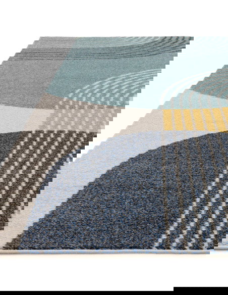 Tappeto Muse Blue Retro MU15: design moderno con motivo geometrico e colori vivaci, perfetto per tappeti moderni soggiorno e sa