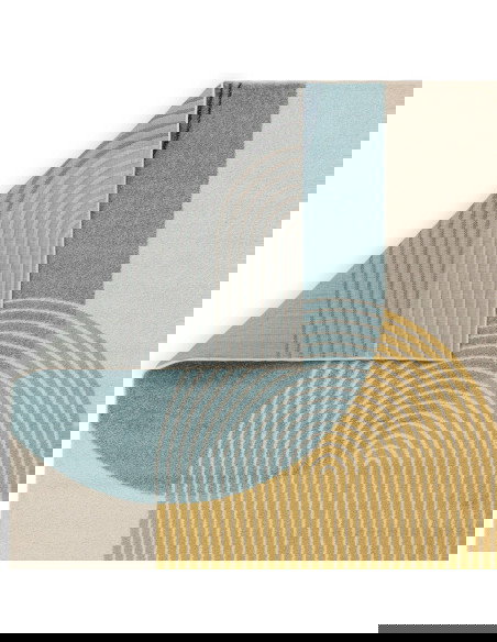 Tappeto Muse Blue Retro MU15: design moderno con motivo geometrico e colori vivaci, perfetto per tappeti moderni soggiorno e sa