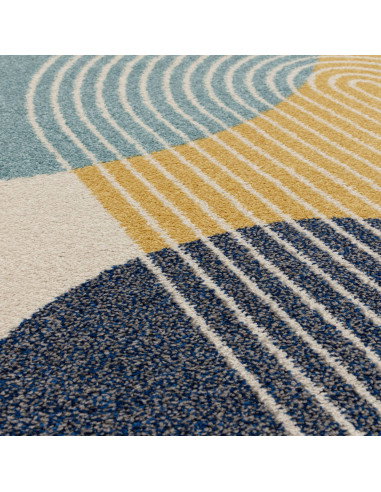 Tappeto Muse Blue Retro MU15: design moderno con motivo geometrico e colori vivaci, perfetto per tappeti moderni soggiorno e sa