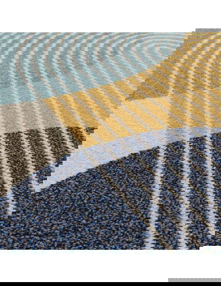 Tappeto Muse Blue Retro MU15: design moderno con motivo geometrico e colori vivaci, perfetto per tappeti moderni soggiorno e sa