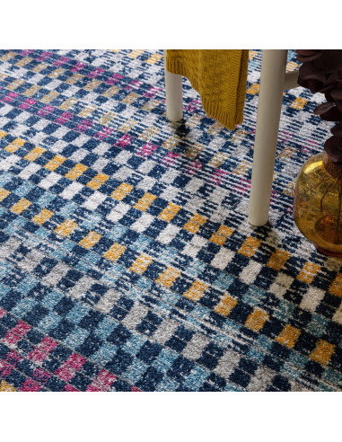 Brighten your space with the Muse Check Bright MU30, a durable modern colourful area rug featuring bold geometric patterns and