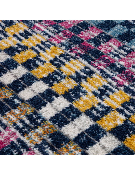 Brighten your space with the Muse Check Bright MU30, a durable modern colourful area rug featuring bold geometric patterns and