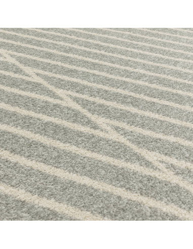 Elevate your space with the Muse Grey Linear MU09, a durable modern designer rug featuring a sleek geometric pattern and soft,