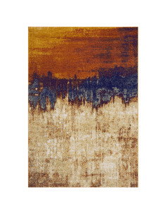 Tappeto moderno con design astratto e colori caldi, ideale per soggiorno. Resistente, facile da pulire e perfetto per ambienti