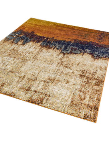 Tappeto moderno con design astratto e colori caldi, ideale per soggiorno. Resistente, facile da pulire e perfetto per ambienti