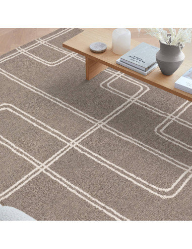 Tappeto Ada Grey in lana naturale, design geometrico e stile boho chic per un ambiente elegante, confortevole e facile da mante
